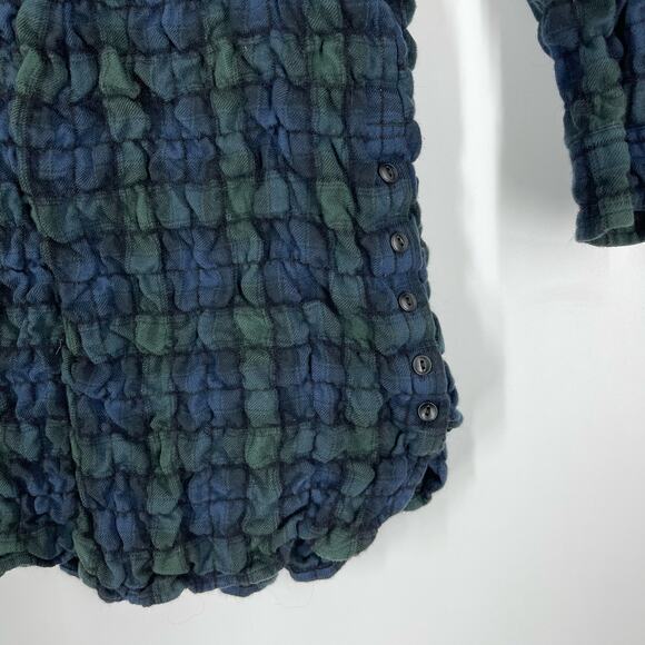 Madewell Popcorn Plaid Flannel Shirt Women's XS Blue Green 3/4 Sleeve - Picture 8 of 9